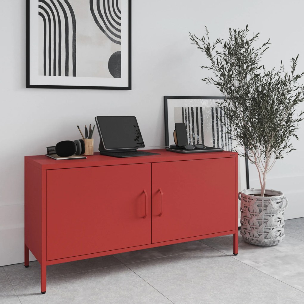 Fém TV-szekrény lábakkal, piros, 1150x595x400 mm: ROSA Modern