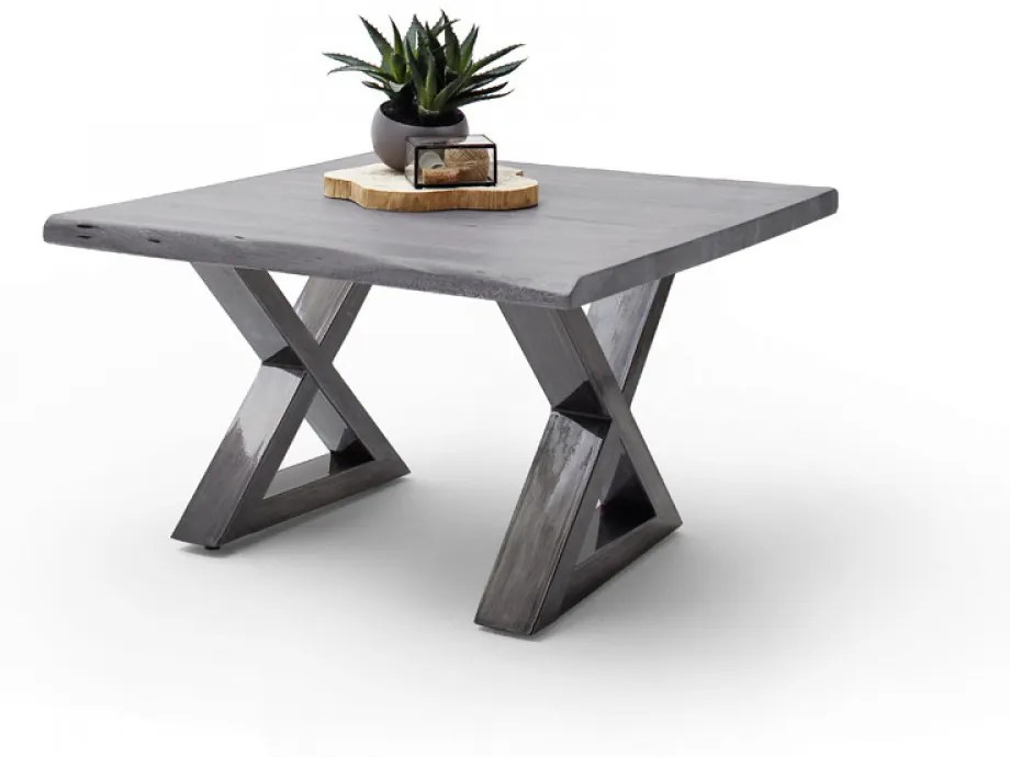 CARTAGENA dohányzó asztal akácfa 75x75cm - X alakú antikolt lábbal - Szürke