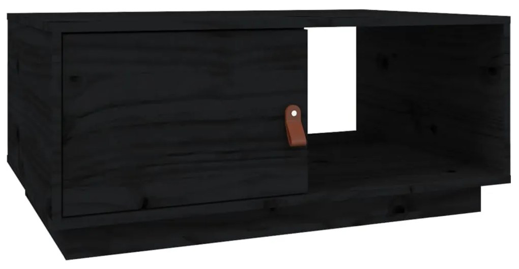 Fekete tömör fenyőfa dohányzóasztal 80 x 50 x 35,5 cm