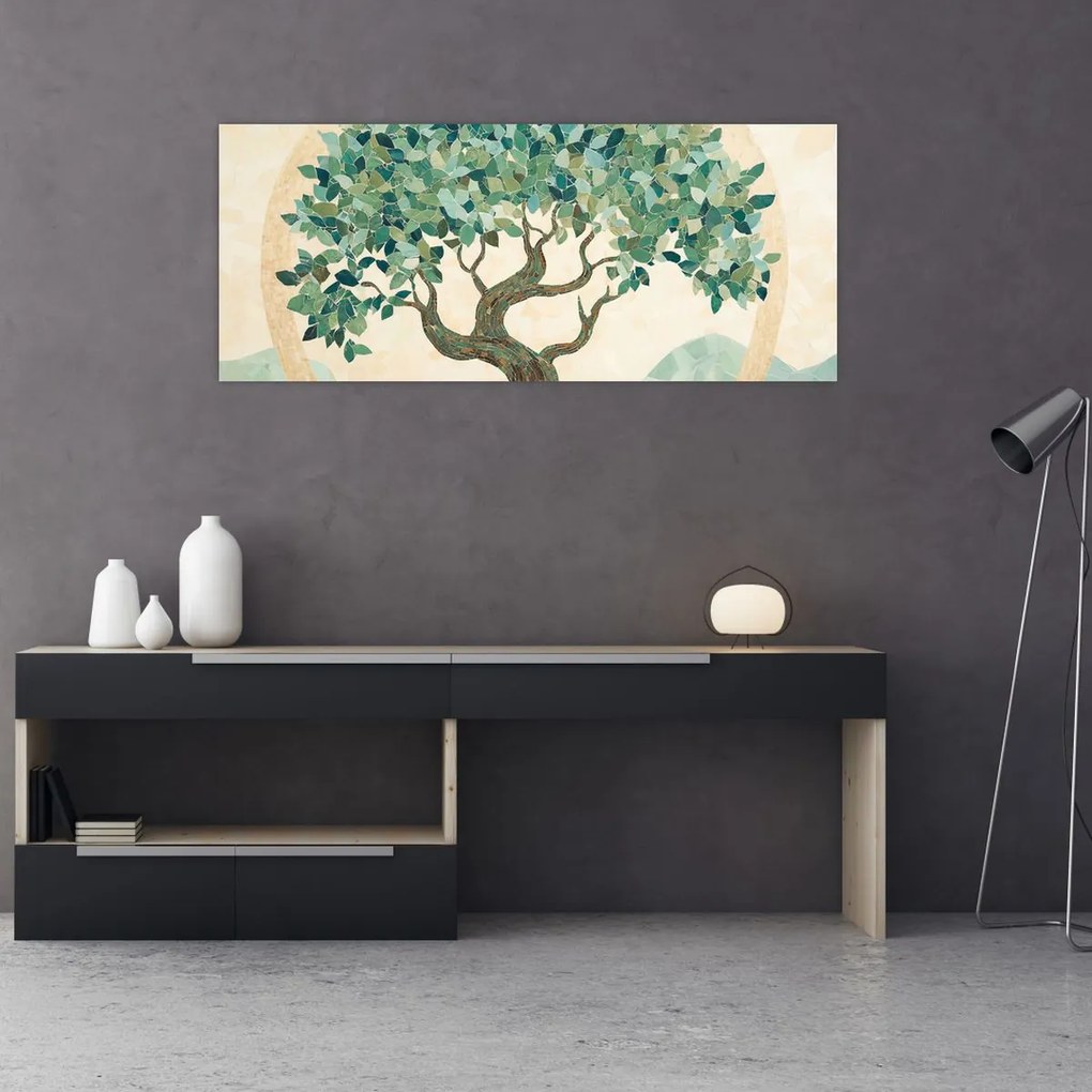 Kép – Elegáns mozaik fával (120x50 cm)