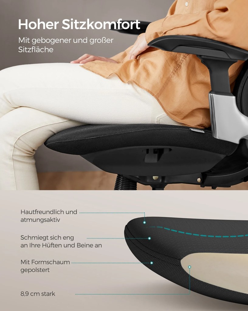 SONGMICS Ergonomikus szék, állítható, dönthető irodai szék, fekete