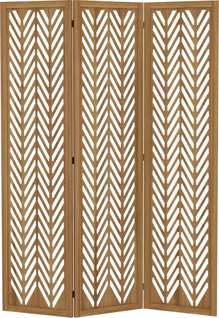HOMCOM 3-paneles Összecsukható Szobai Elválasztó 120x1.7x170 cm Természetes Fa Geometrikus Mintával Irodához és Hálószobához | Aosom