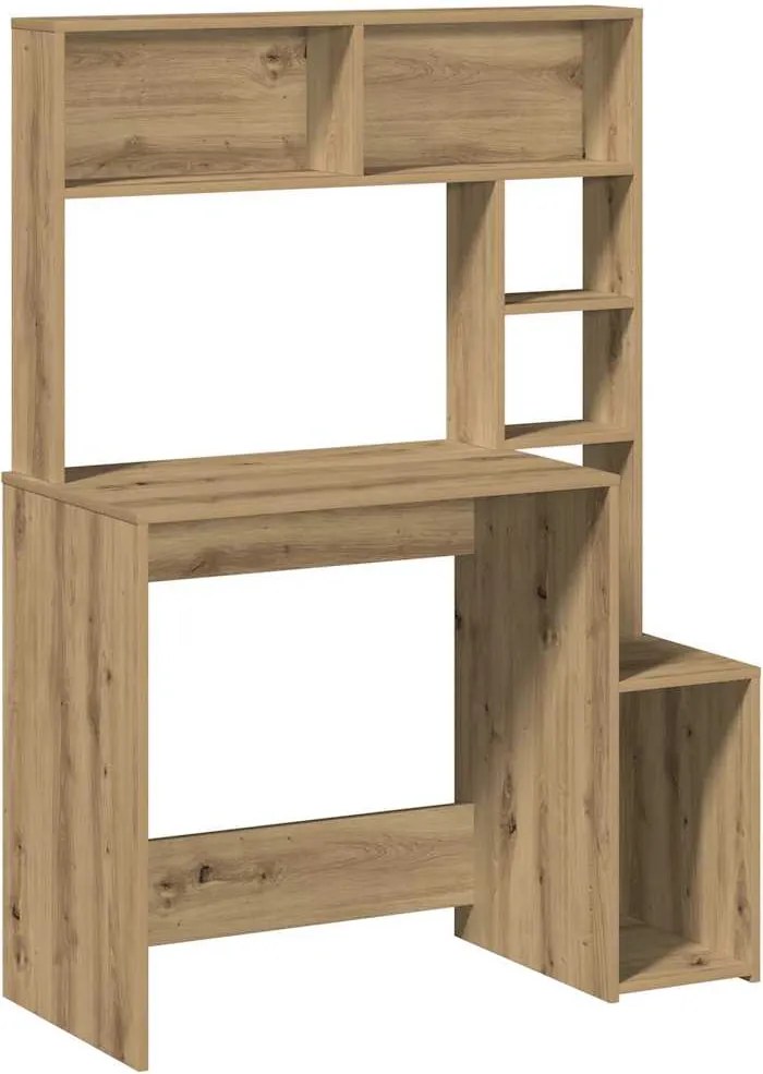 vidaXL kézműves tölgy szerelt fa íróasztal polcokkal 100x45x140 cm