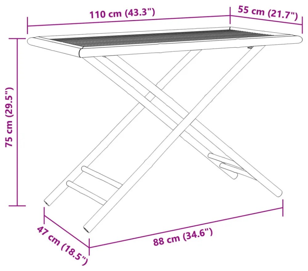 összecsukható bambusz kerti asztal 110x55x75 cm