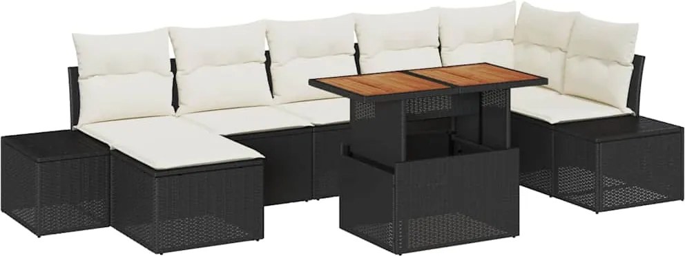 vidaXL Kerti Kanapé Szett tárolóval 8 pcs Fekete Poli rattan