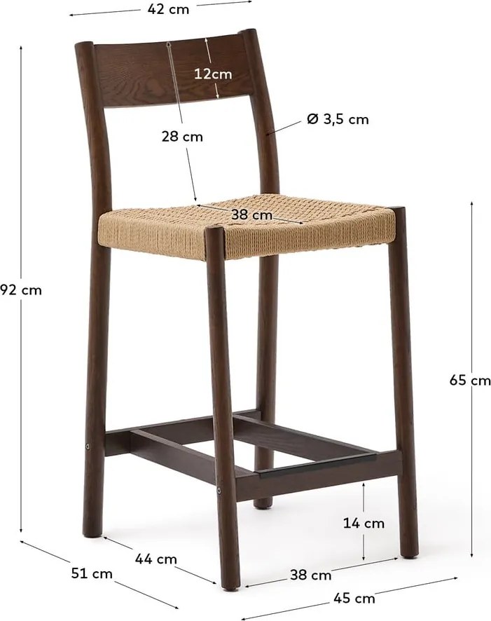 Barna-natúr színű tölgyfa bárszék (ülésmagasság 65 cm) Yalia – Kave Home