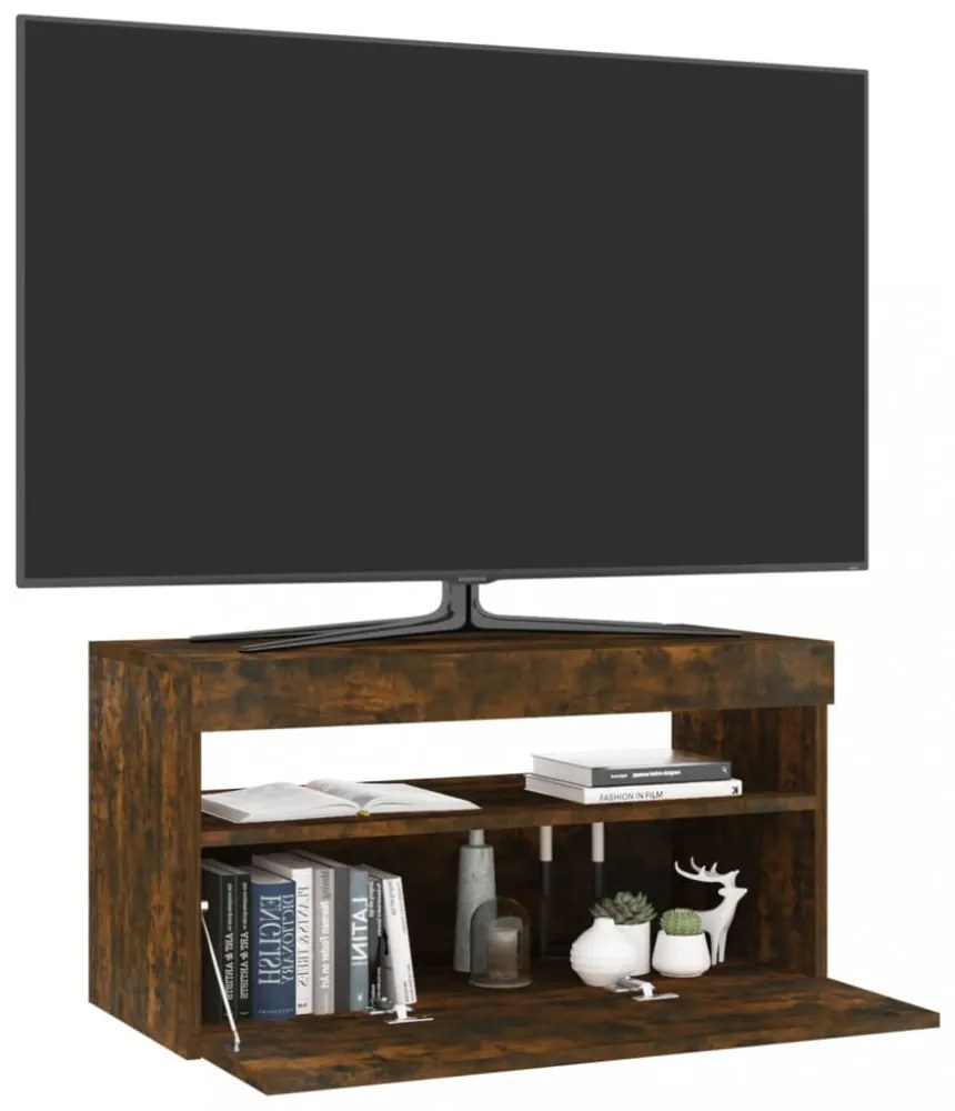 füstös tölgy színű TV-szekrény LED-világítással 75 x 35 x 40 cm