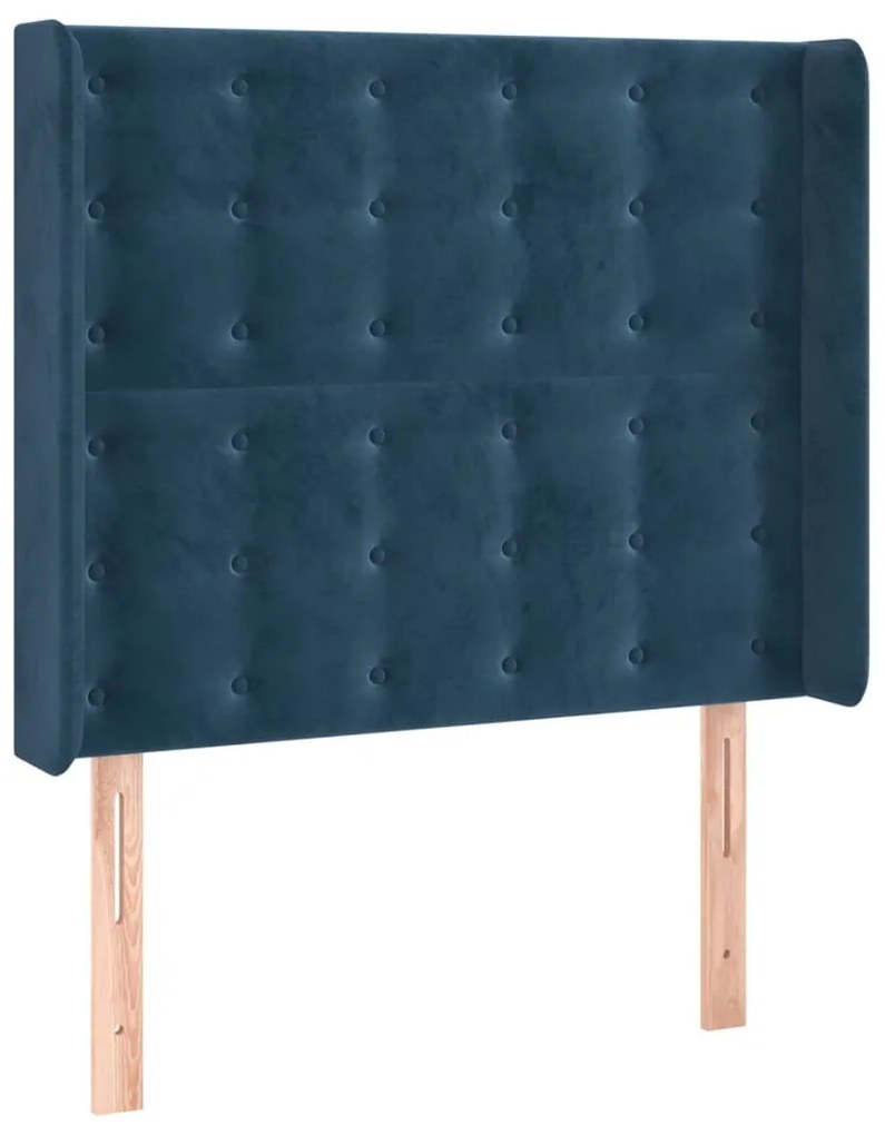 sötétkék bársony fejtámla szárnyakkal 93x16x118/128 cm
