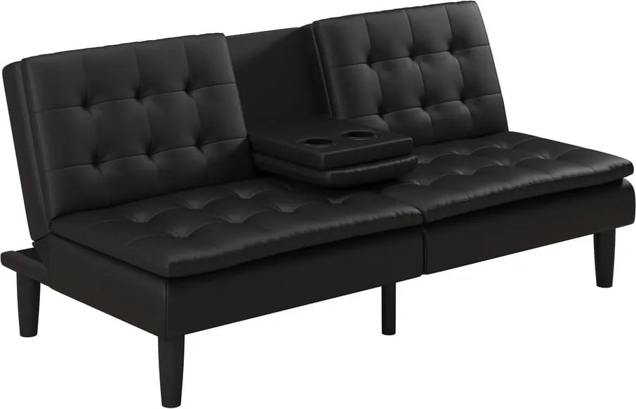 Fekete bőrutánzat kinyitható kanapé 191 cm Maine – Støraa