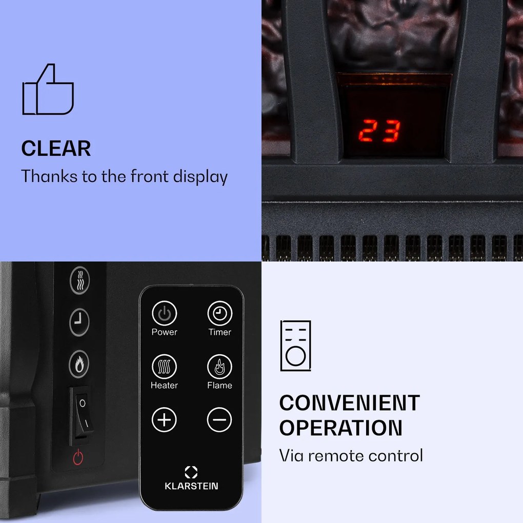 Klarstein Kamini FXL 2G, elektromos kandalló, kandallóbetét, 1800 W, 3D LED lángillúzió