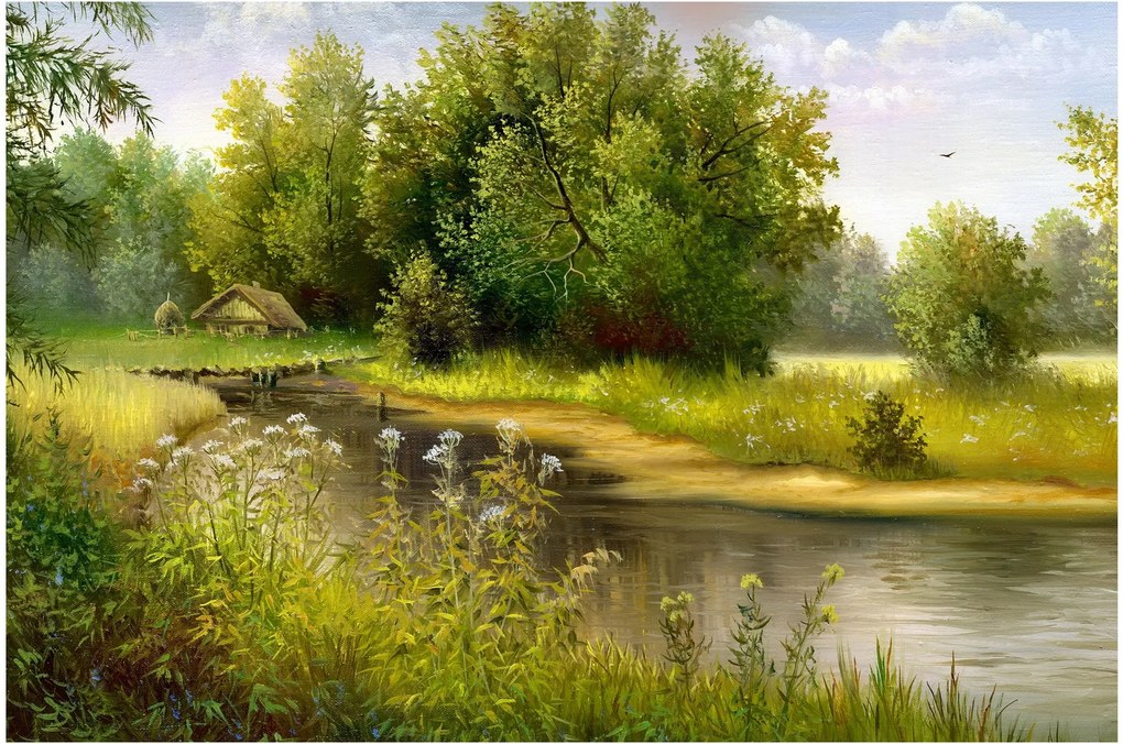 Kép - folyó az erdőnél, olajfestmény (90x60 cm)