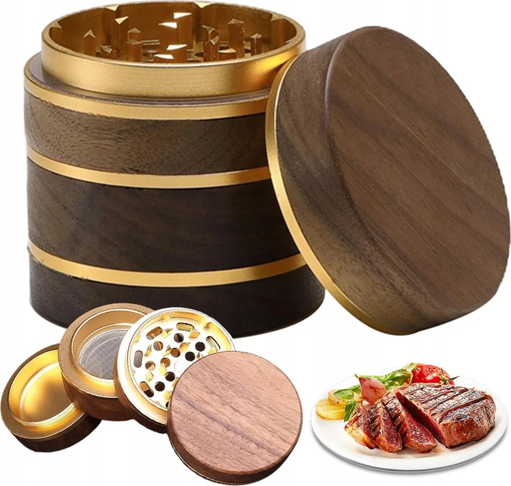 Kézi Daráló Neodímium Mágnessel Mahagóni Arany Babérlevél