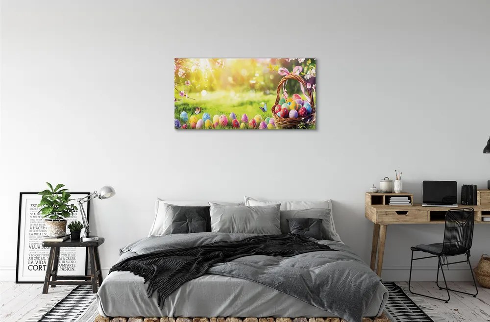 Canvas képek Kosár tojás virág rét 120x60 cm
