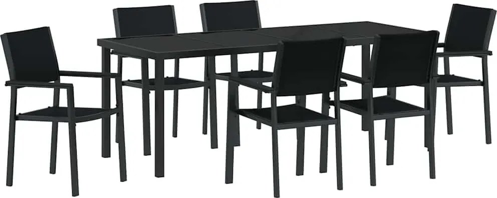 vidaXL Kert étkező szett 7 pcs Fekete Porszórt acél