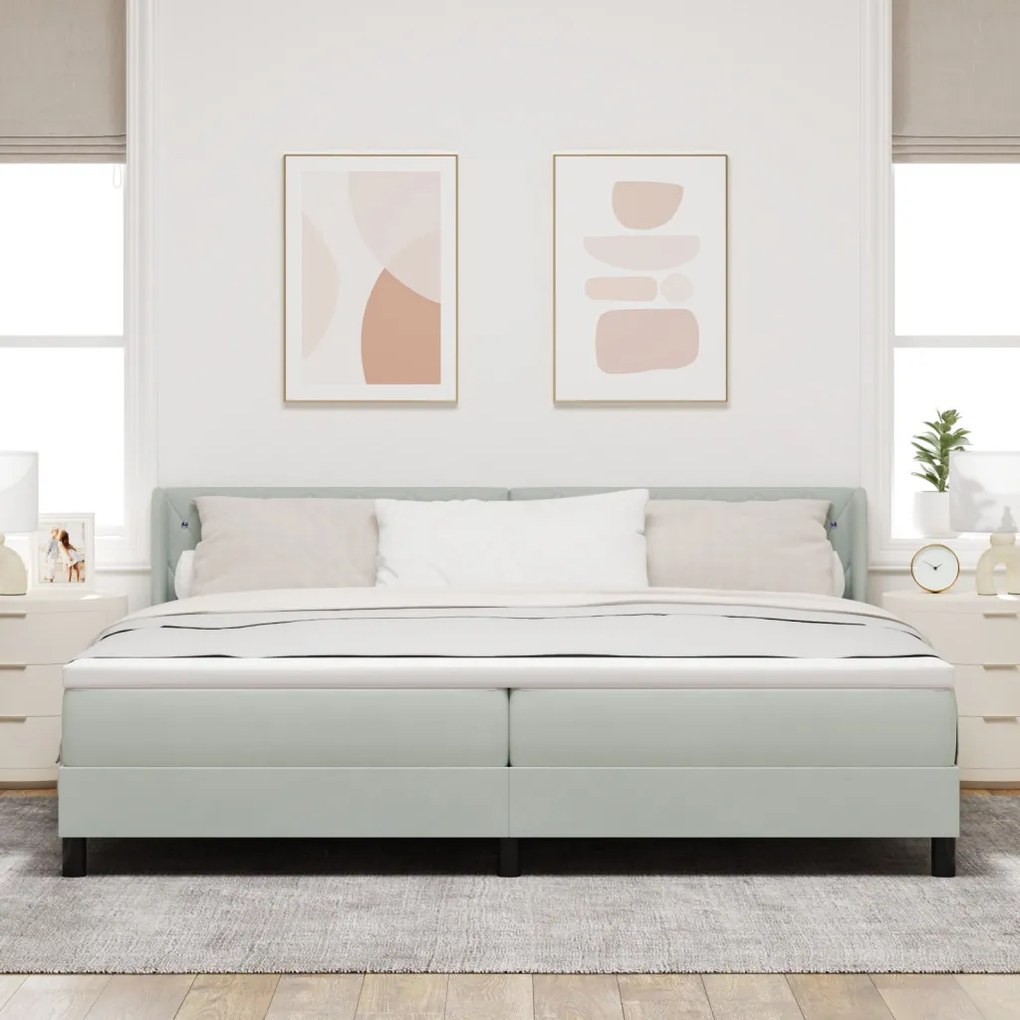 Boxspring Ágy Matrac 200x200 cm Világosszürke Bársony