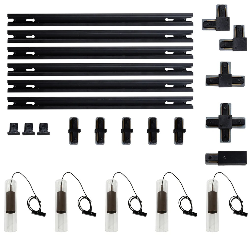 Modern sínrendszer 5 medálos lámpával, sötét bronz, 1 fázisú - Iconic Lloyd