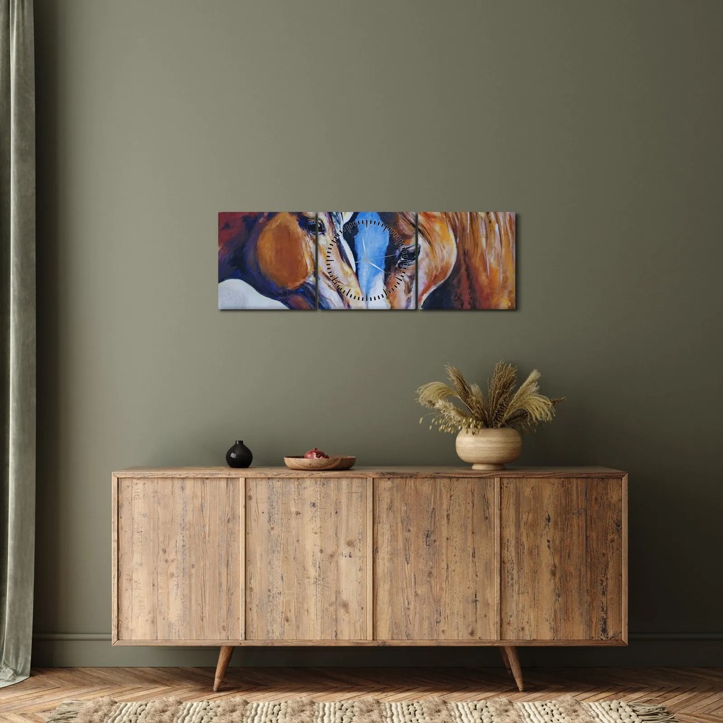 Kép - szerelmes lovak (órával) (90x30 cm)