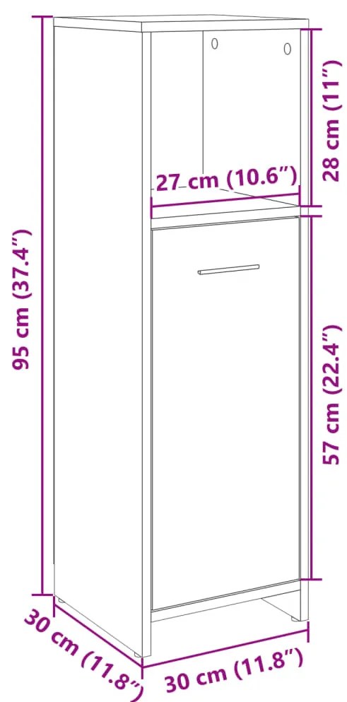 sonoma tölgy színű szerelt fa fürdőszobaszekrény 30x30x95 cm