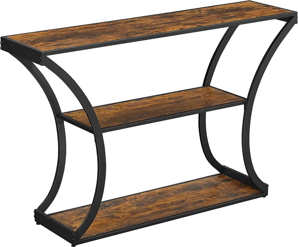 Konzolasztal polcokkal, rusztikus barna 120x30x80cm