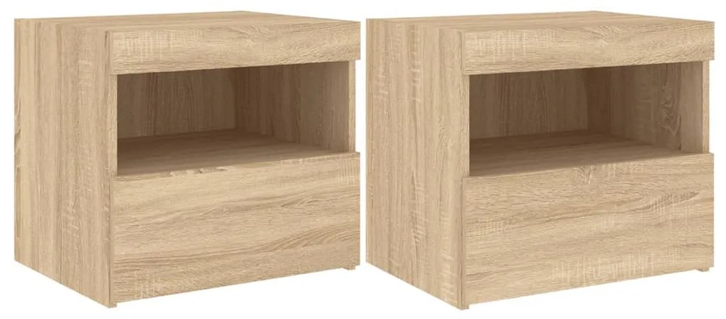 2 db sonoma tölgy színű éjjeliszekrény LED-ekkel 50x40x45 cm