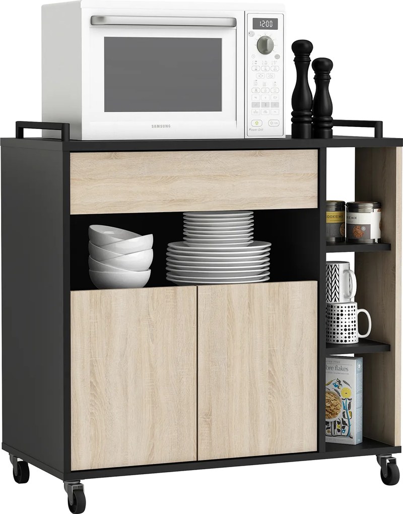 Szekrény mikrohullámú sütőhöz INDUS tölgy / fekete