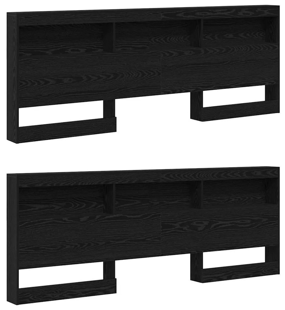 Tároló fejtámla polcokkal tárolóval Musta tammi 200 cm Faanyag