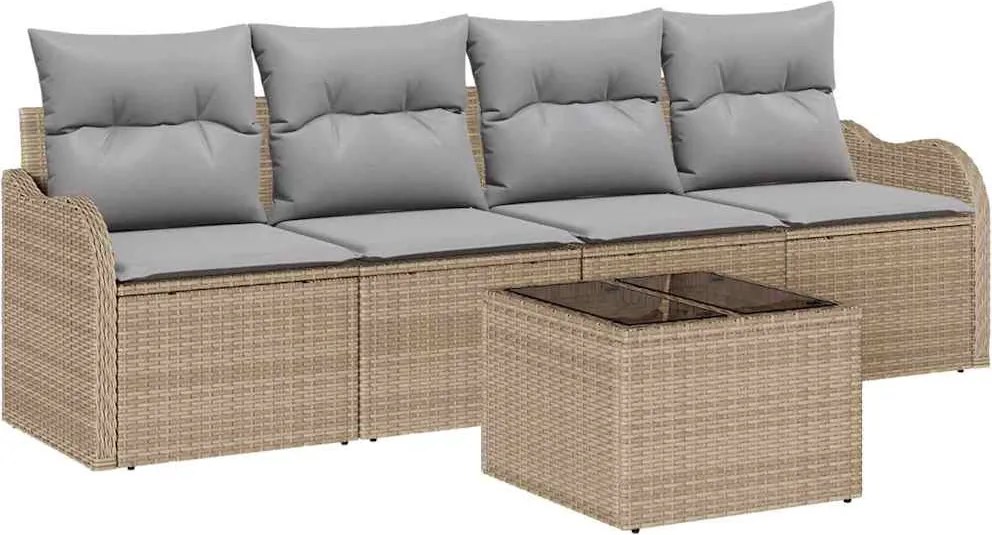 vidaXL Kerti Kanapé Szett párnával tárolóval 5 pcs Barna és szürke