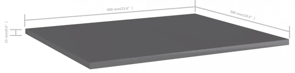 8 db magasfényű szürke szerelt fa könyvespolc 60 x 50 x 1,5 cm