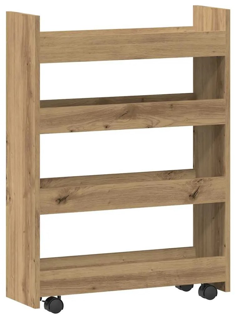 4 szintes kézműves tölgy színű szerelt fa keskeny tárolókocsi