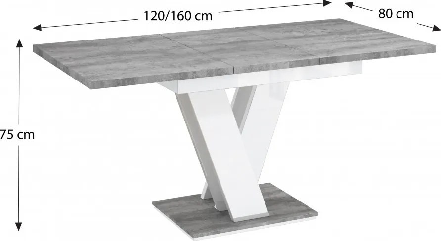 Masiv 4 személyes étkezőszett Oravit székekkel, Beton - Fehér N