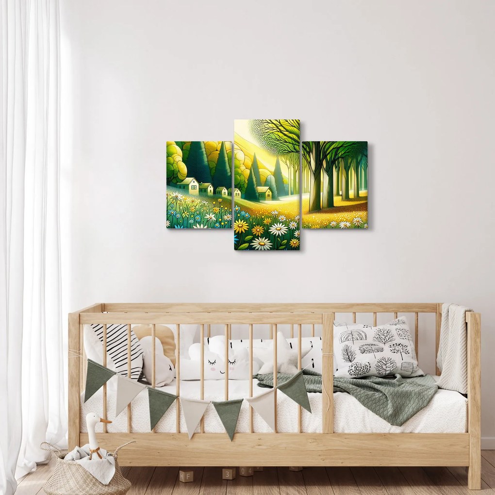 Kép - Falu sárga-zöld színekben (90x60 cm)