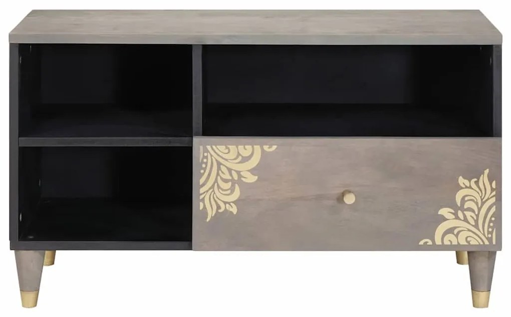 TV szekrény Szürke és Arany 80 x 33.5 x 46 cm Tömör mangófa