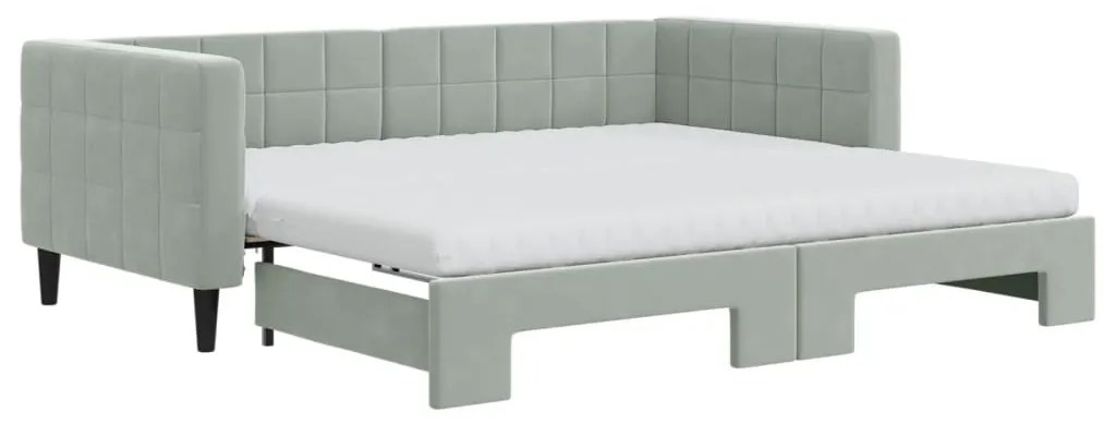 világosszürke kihúzható bársony heverő matraccal 90 x 190 cm