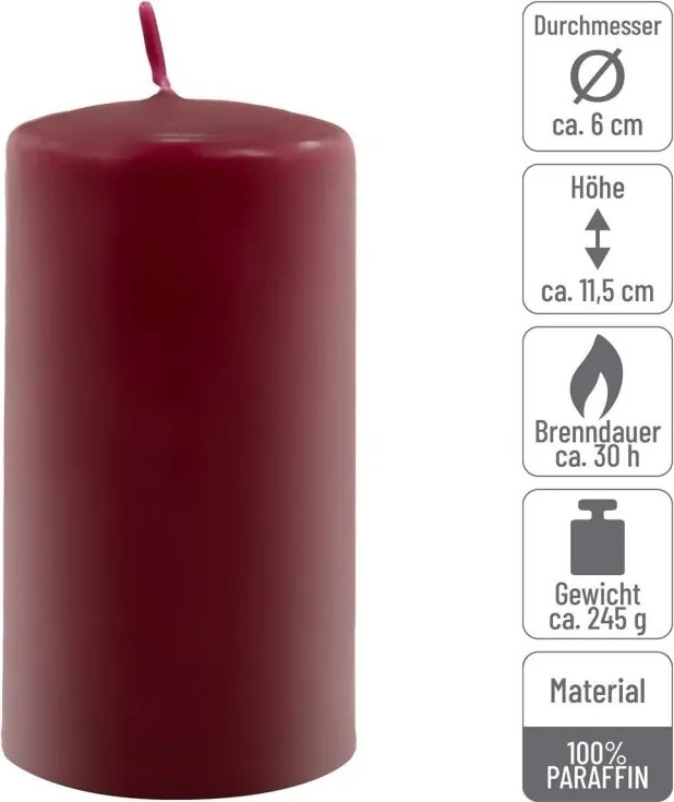 Gyertya készlet 11,5 cm Ø 6 cm 6 db bordó