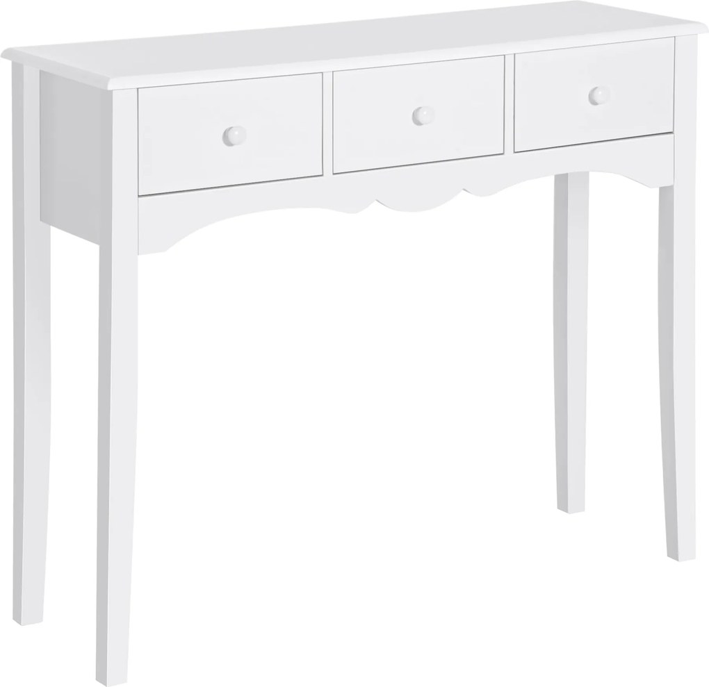 HOMCOM Fa Előszobai Konzolasztal 3 Fiókkal - 45 kg Teherbírás, 100x32x85 cm, Fehér | Aosom
