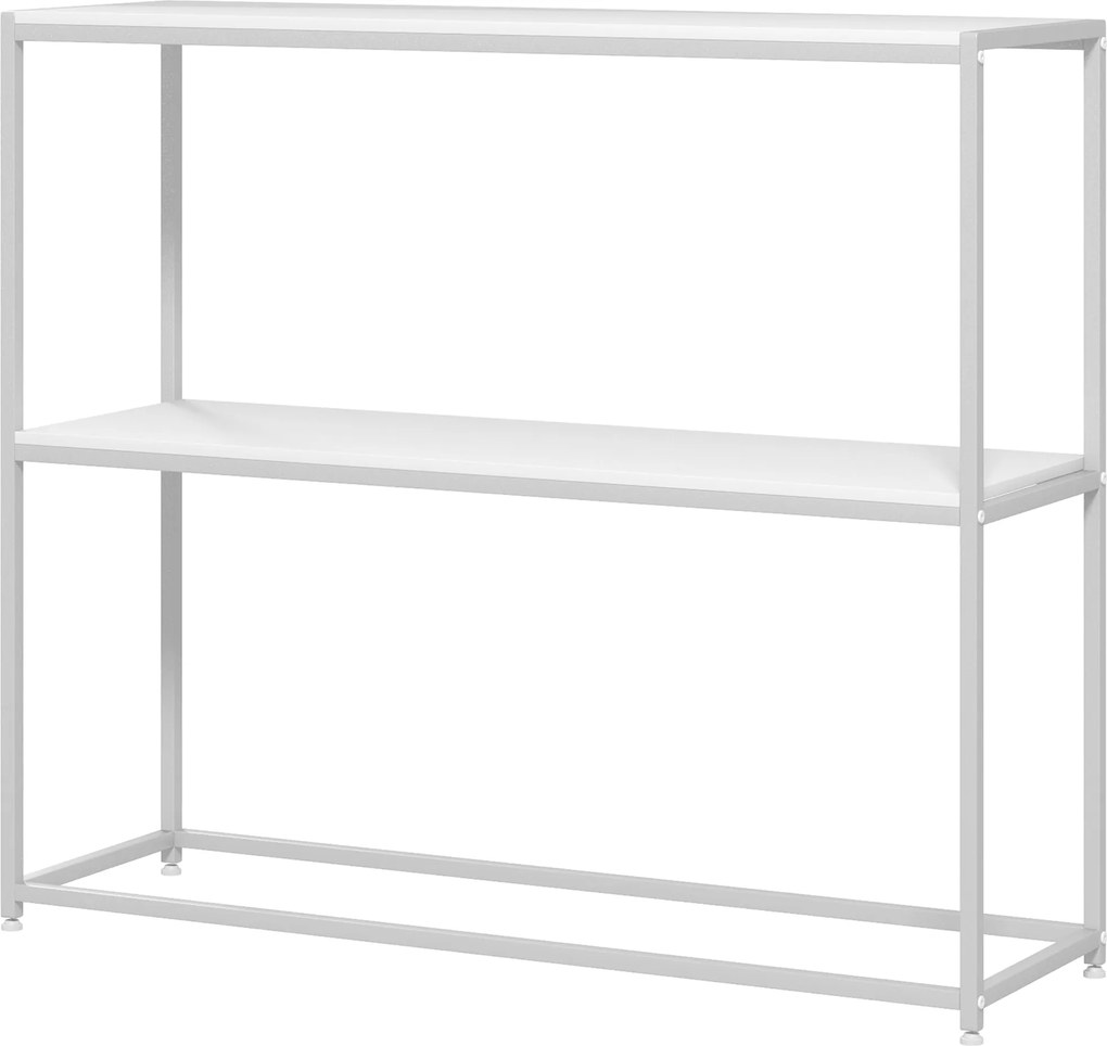 HOMCOM Előtéri Konzol Asztal Nyitott Polccal és Anti-Tip Acél Váz 100x30x87 cm Fehér | Aosom