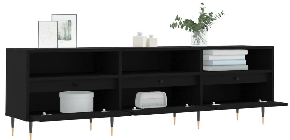 fekete szerelt fa TV-szekrény 150 x 30 x 44,5 cm