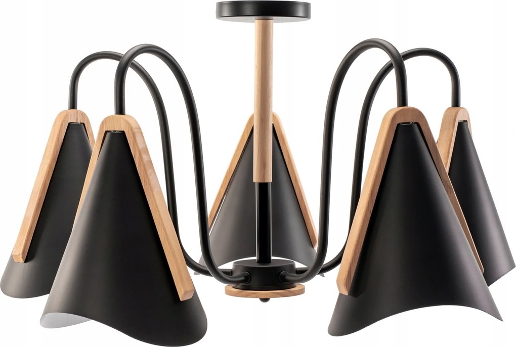 Mennyezeti Lámpa Skandináv Fekete 5 Karos Fém