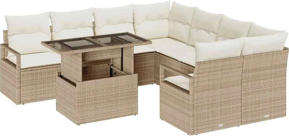 vidaXL Kerti Kanapé Szett párnával 9 pcs Beige és krém polirattan