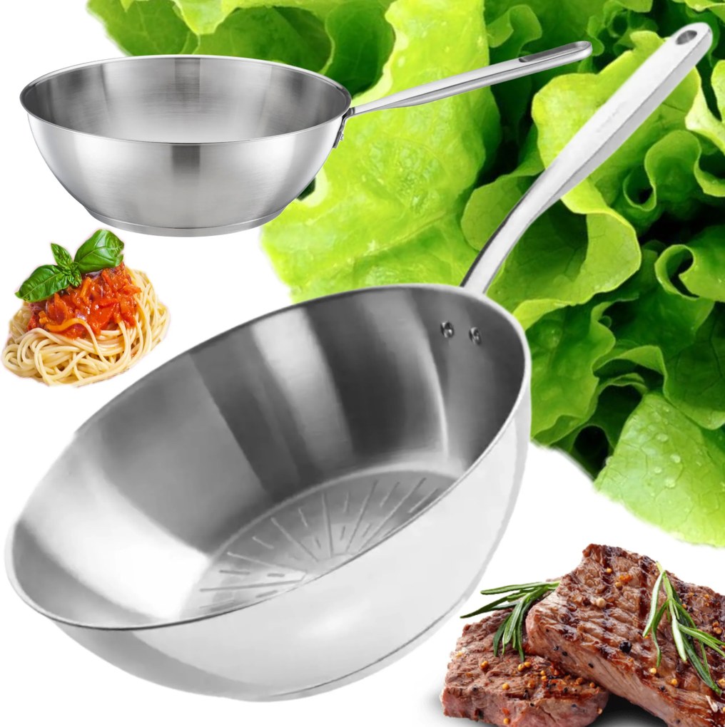 Wok Fiskars All Steel Konyhai Serpenyő Hagyományos Rozsdamentes Acél 28 CM