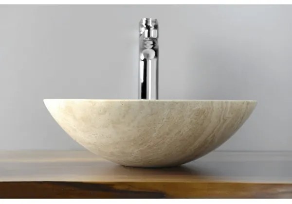 Sapho - BLOK pult fölé helyezhető mosdó, átmérő 40 cm, bézs/travertin