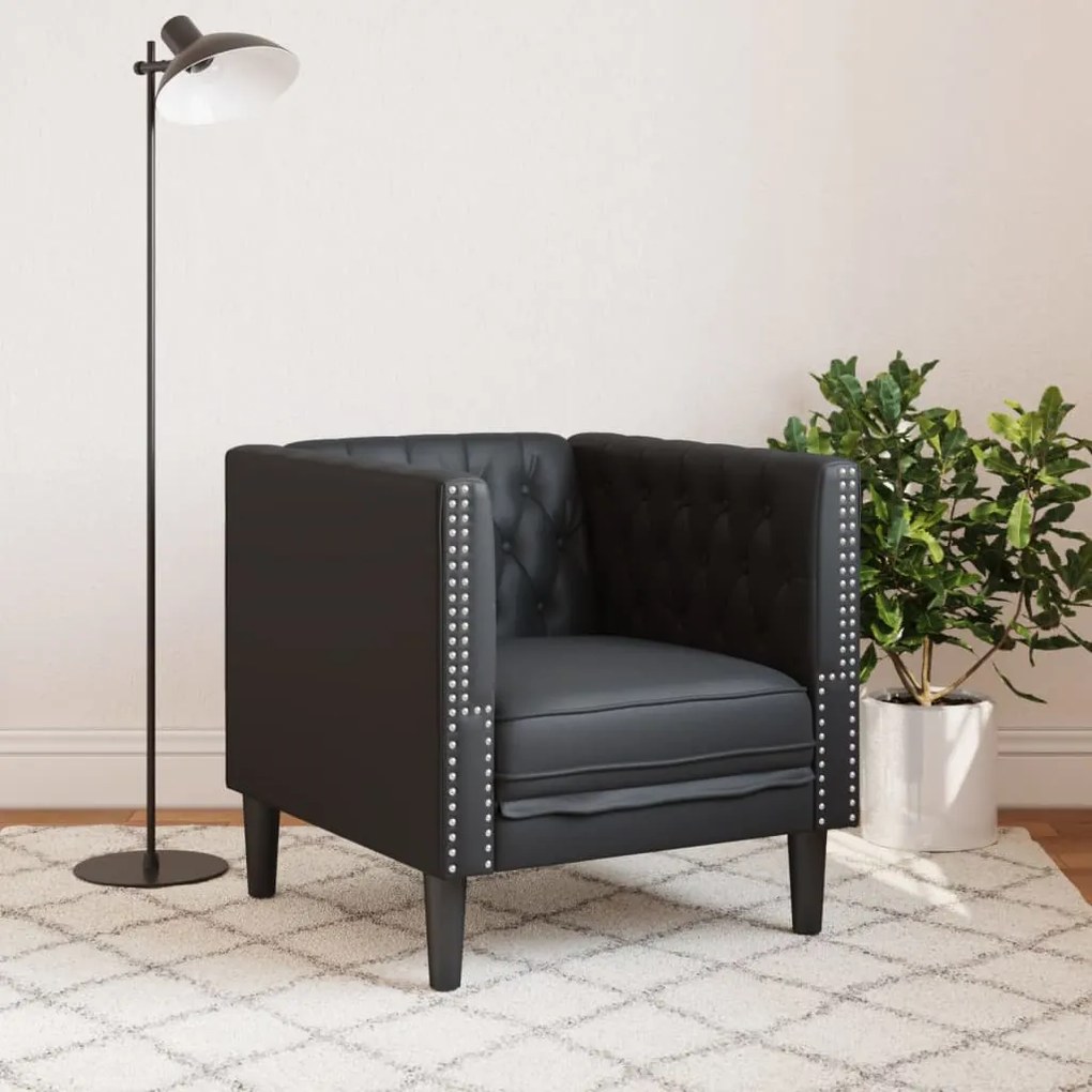 fekete műbőr Chesterfield kanapé