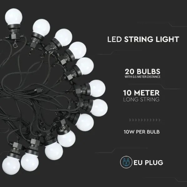 LED Kültéri lánc STRING 10m 20xLED/0,5W/230V IP44 6000K