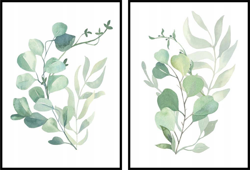 Virágok levelek grafika botanika 2db 40x50cm diptikus poszter lakásba