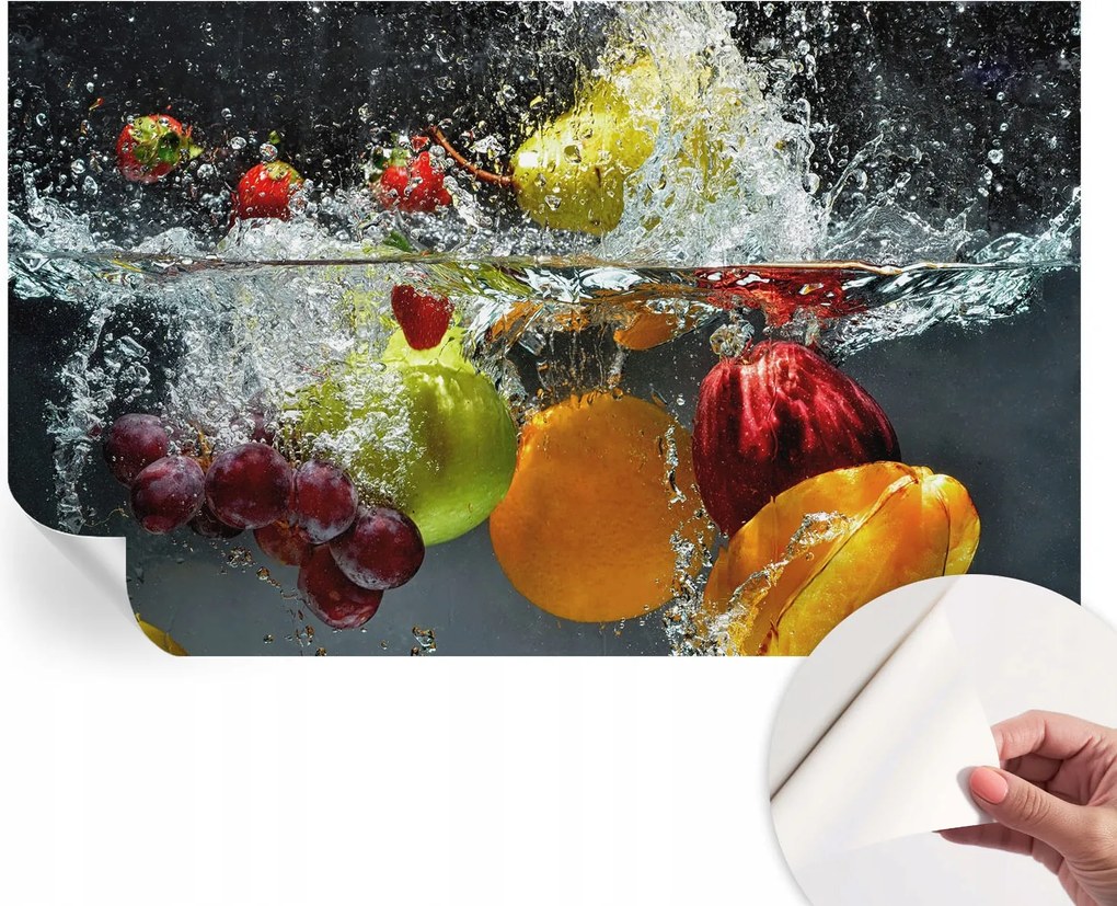 Öntapadós tapéta Fali furnér 3D hatás Gyümölcsök a vízben 416x254 cm