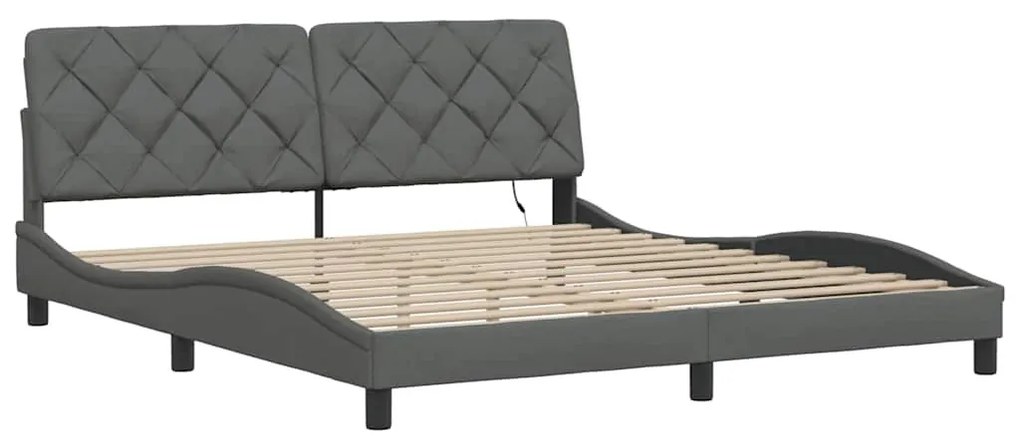 sötétszürke szövet ágykeret LED-es matrac nélkül 180 x 200 cm