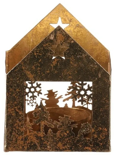 Fém gyertyatartó Domeček, arany, 8 x 8 x 10 cm