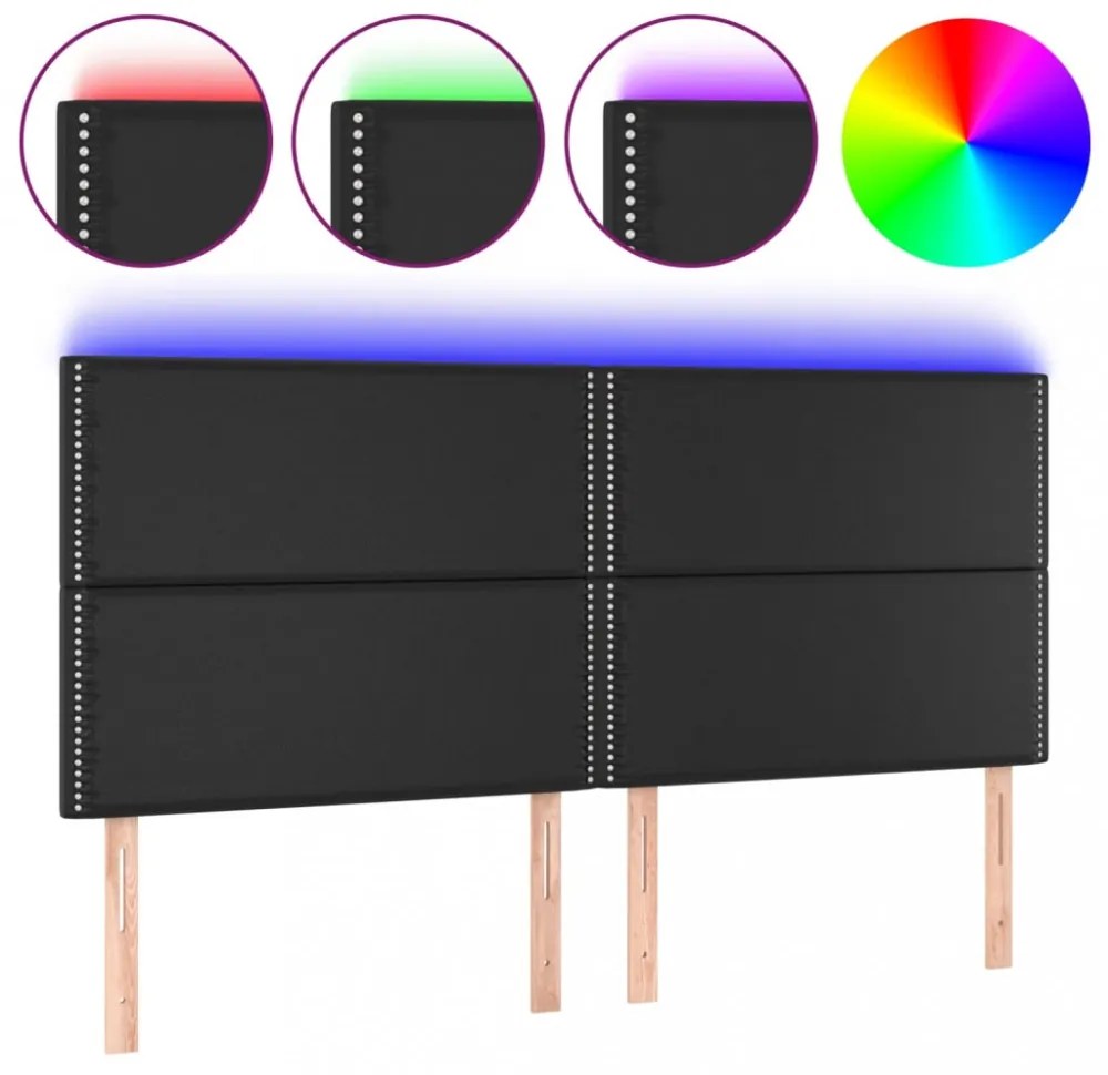 fekete műbőr LED-es fejtámla 160x5x118/128 cm