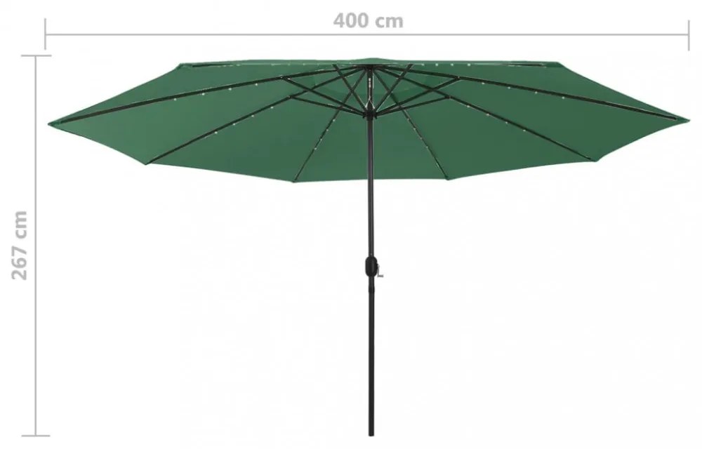zöld kültéri napernyő LED-fényekkel és fémrúddal 400 cm