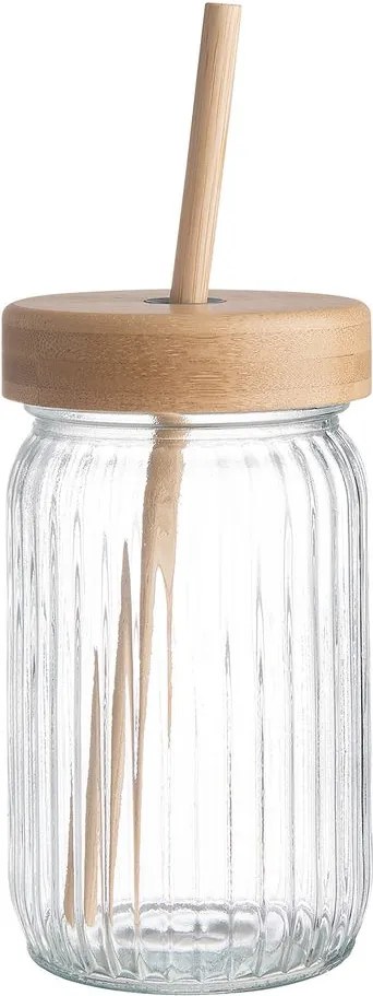 GREEN TASTE üveg pohár bambusz tetővel és szívószállal 450ml